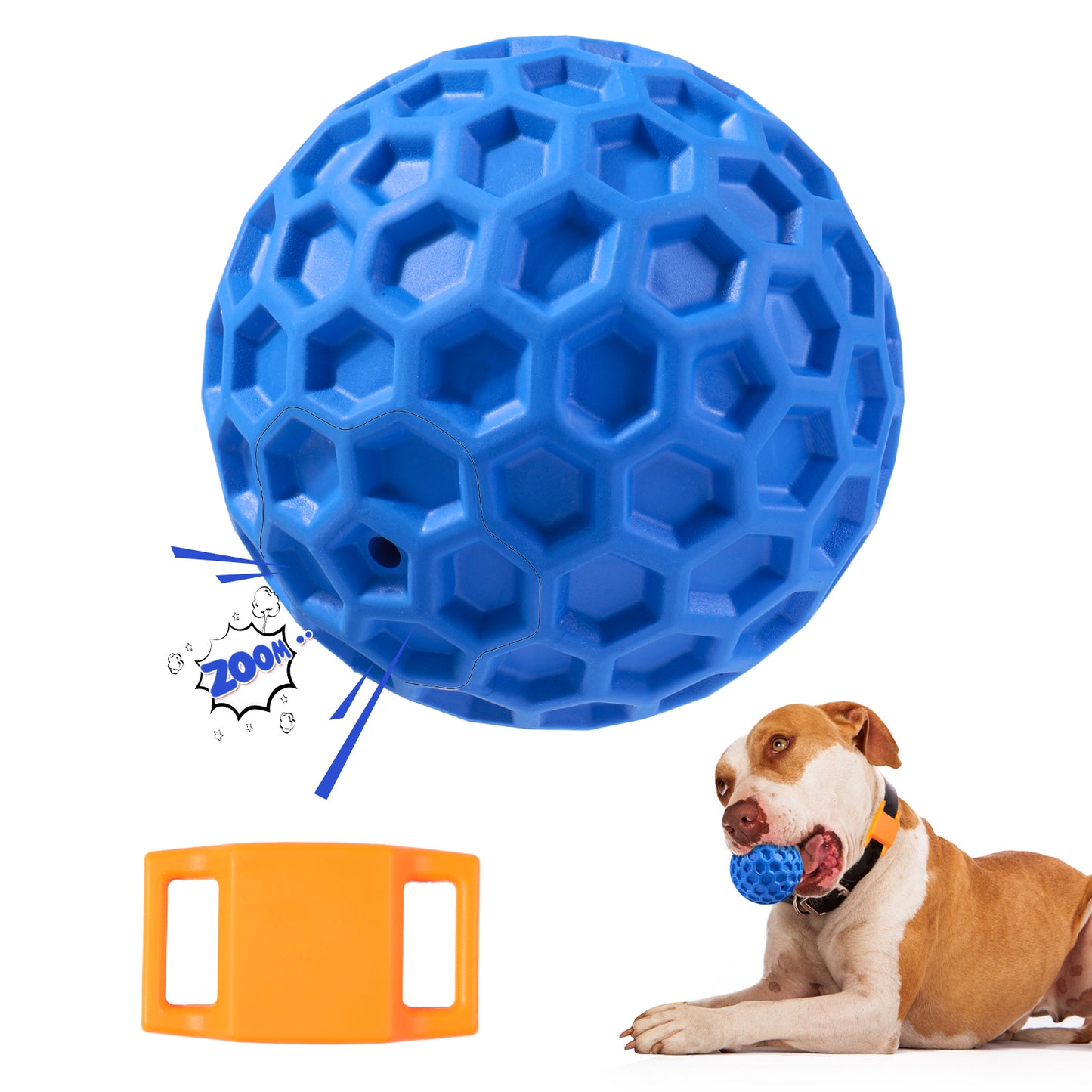 Squeaky Dog Balls, Indestructible Dog Toys for Aggressive Chewers Large/Medium Breed, Natural Rubber Interactive Chew Toys for Teeth Clean, Relieves Anxiety (Blue)