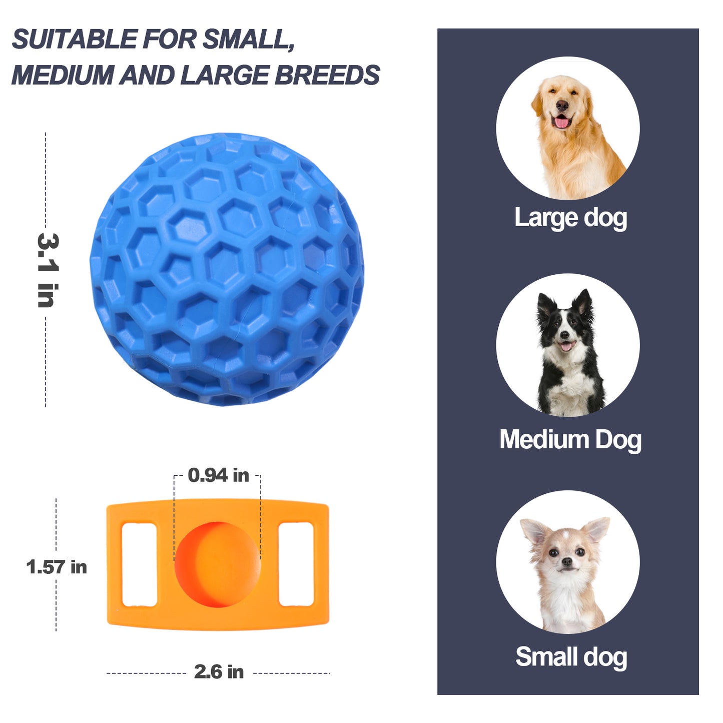 Squeaky Dog Balls, Indestructible Dog Toys for Aggressive Chewers Large/Medium Breed, Natural Rubber Interactive Chew Toys for Teeth Clean, Relieves Anxiety (Blue)